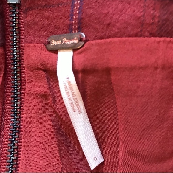 FREE People plaid mini skirt. Size 0. Burgundy plaid. - Picture 4 of 5